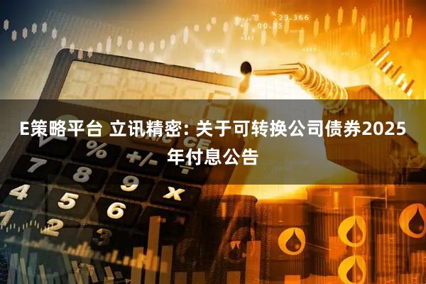 E策略平台 立讯精密: 关于可转换公司债券2025年付息公告